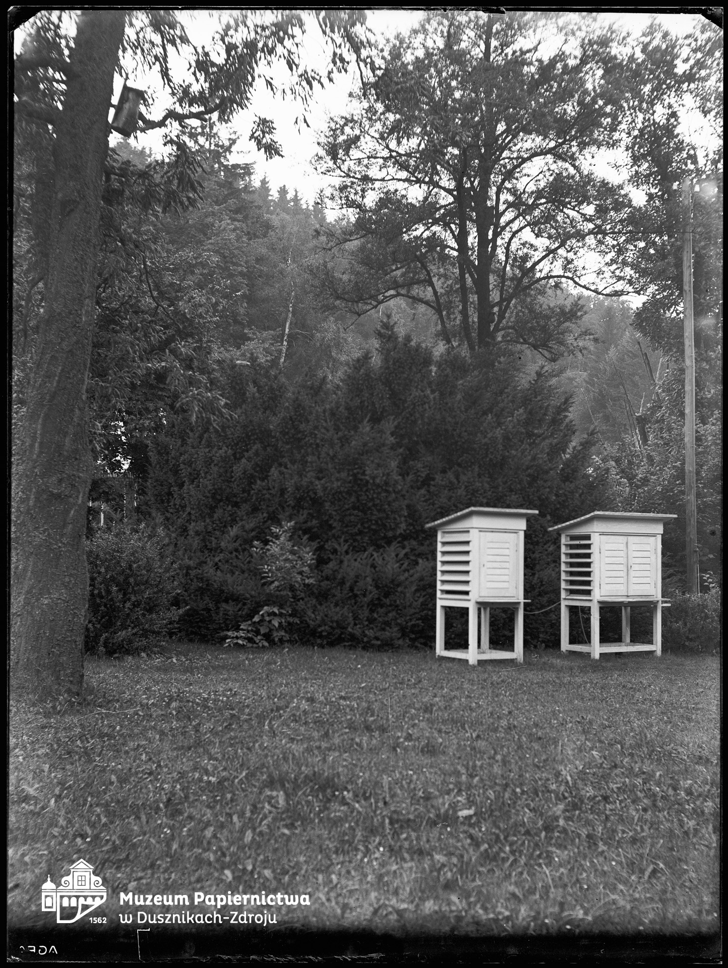 Zdjęcie przedstawiające budki meteorologiczne w parku zdrojowym w Bad Reinerz (Duszniki-Zdrój)